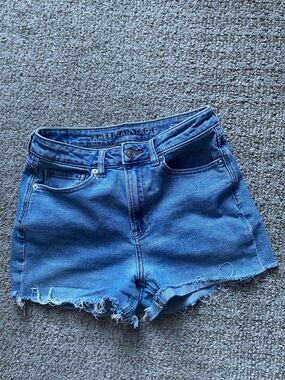 American Eagle Outfitters Distressed High-Rise Denim Shorts - Blue